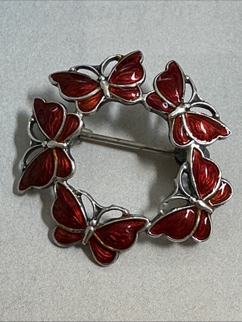 925 Sterling silver Red Enamel Butterfly Wreath Brooch – Elegant